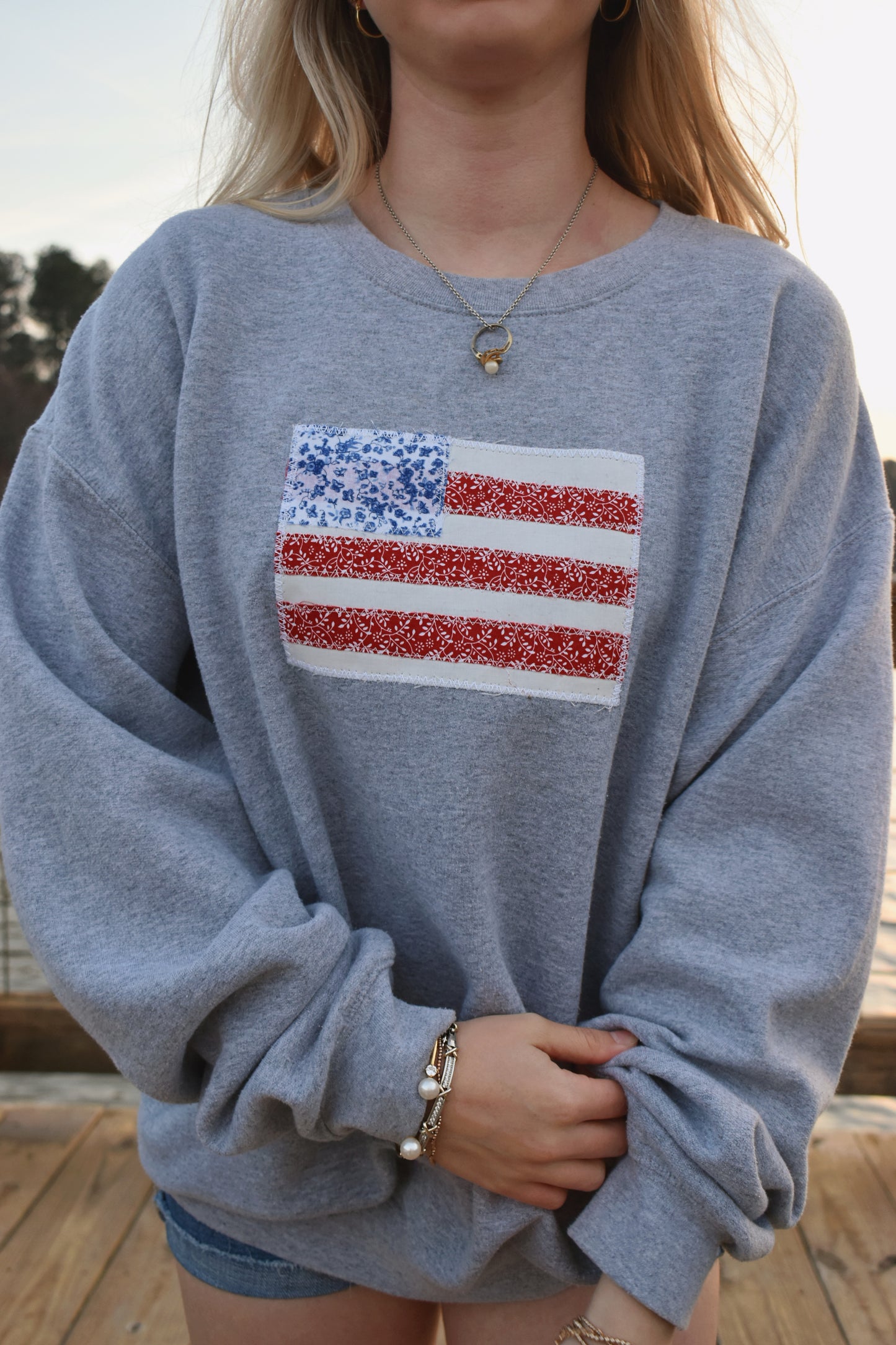American Flag Patchwork Crewneck